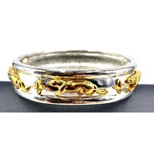 Jackie Collins Bracelet Silver Plated Panther Big Cat Puma Hinged Bangle 7"